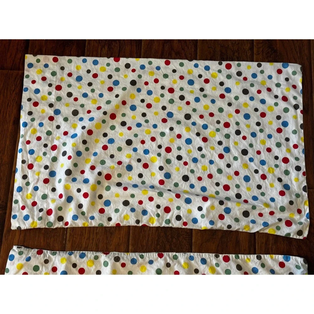 Vtg Polka Dot Pillowcase Set Unisex 32x20 White Multi‎ Colorful